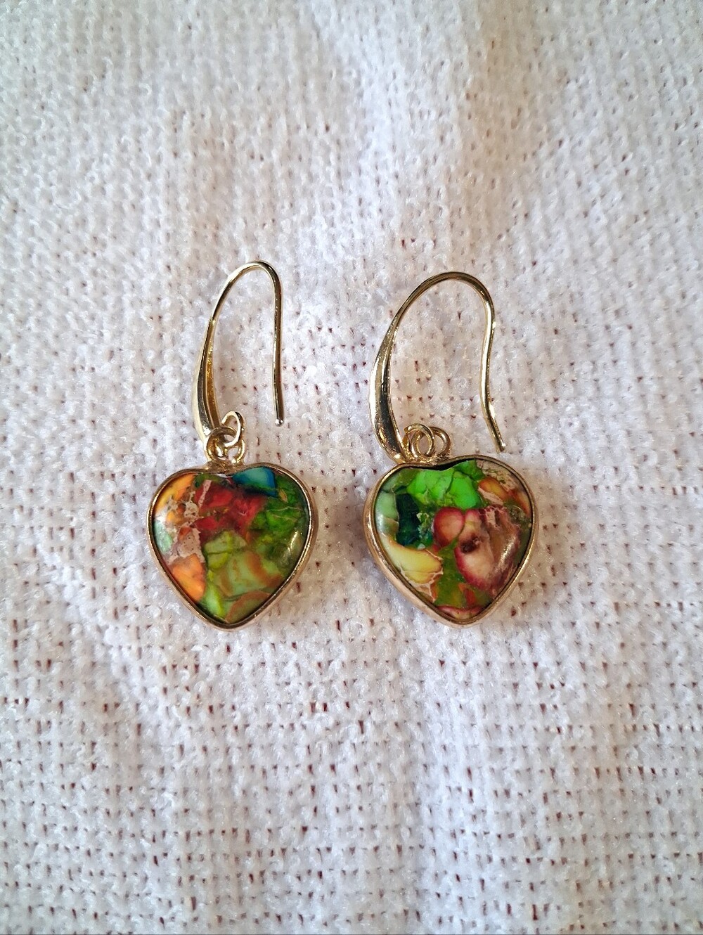 Multi-colored Jasper Stone Heart Earrings